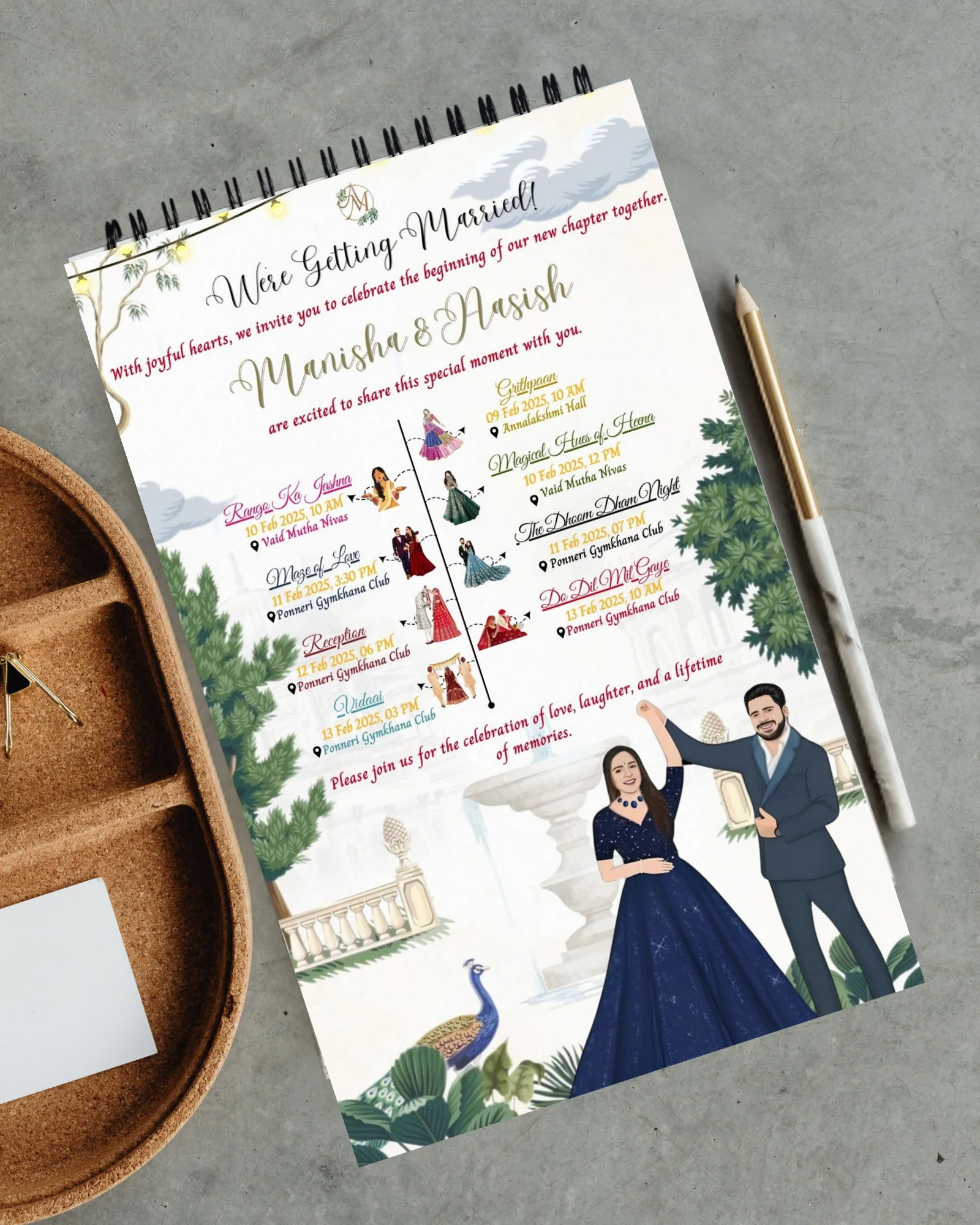Wedding schedule invitation for Manisha and Aashish