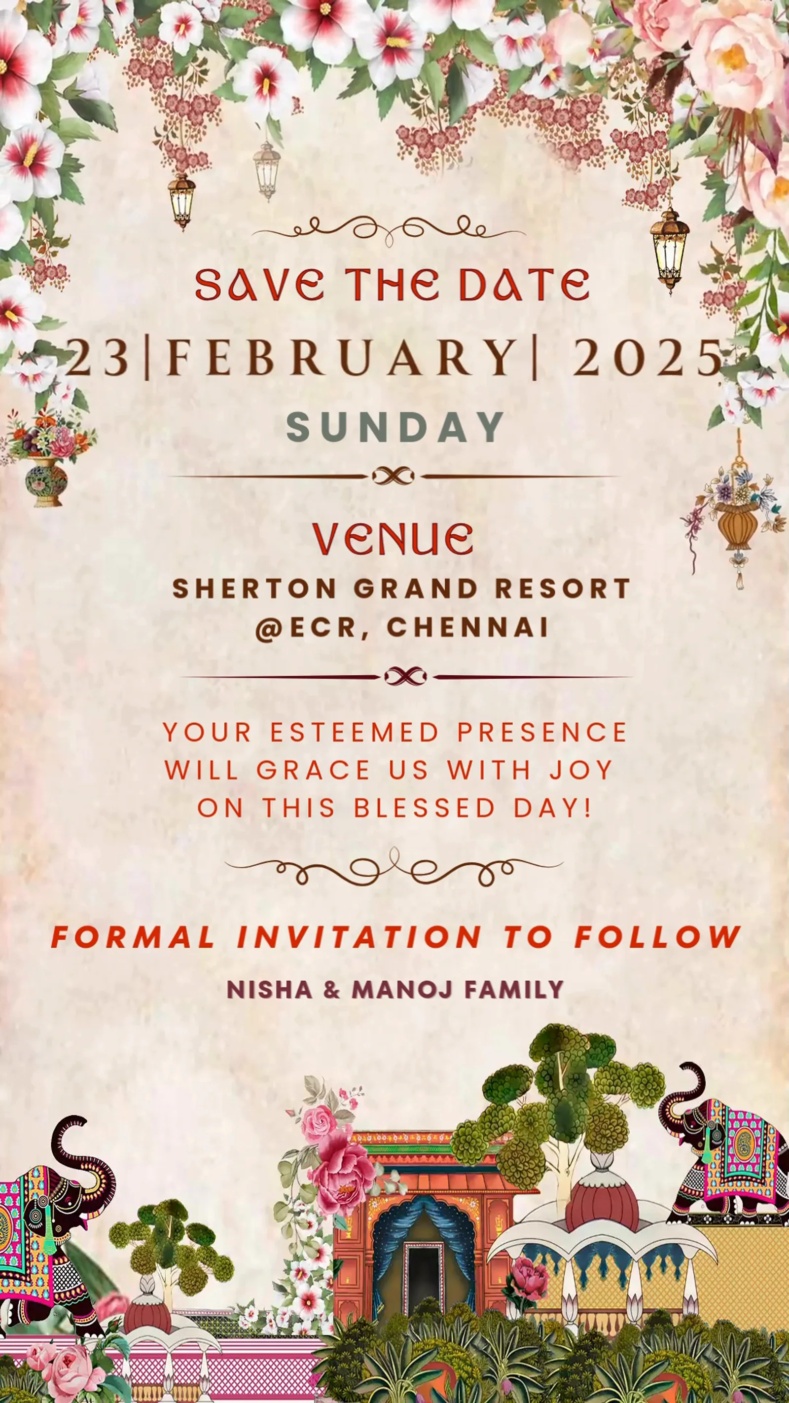 Date & venue from Mayank & Raveena: a garden save-the-date.