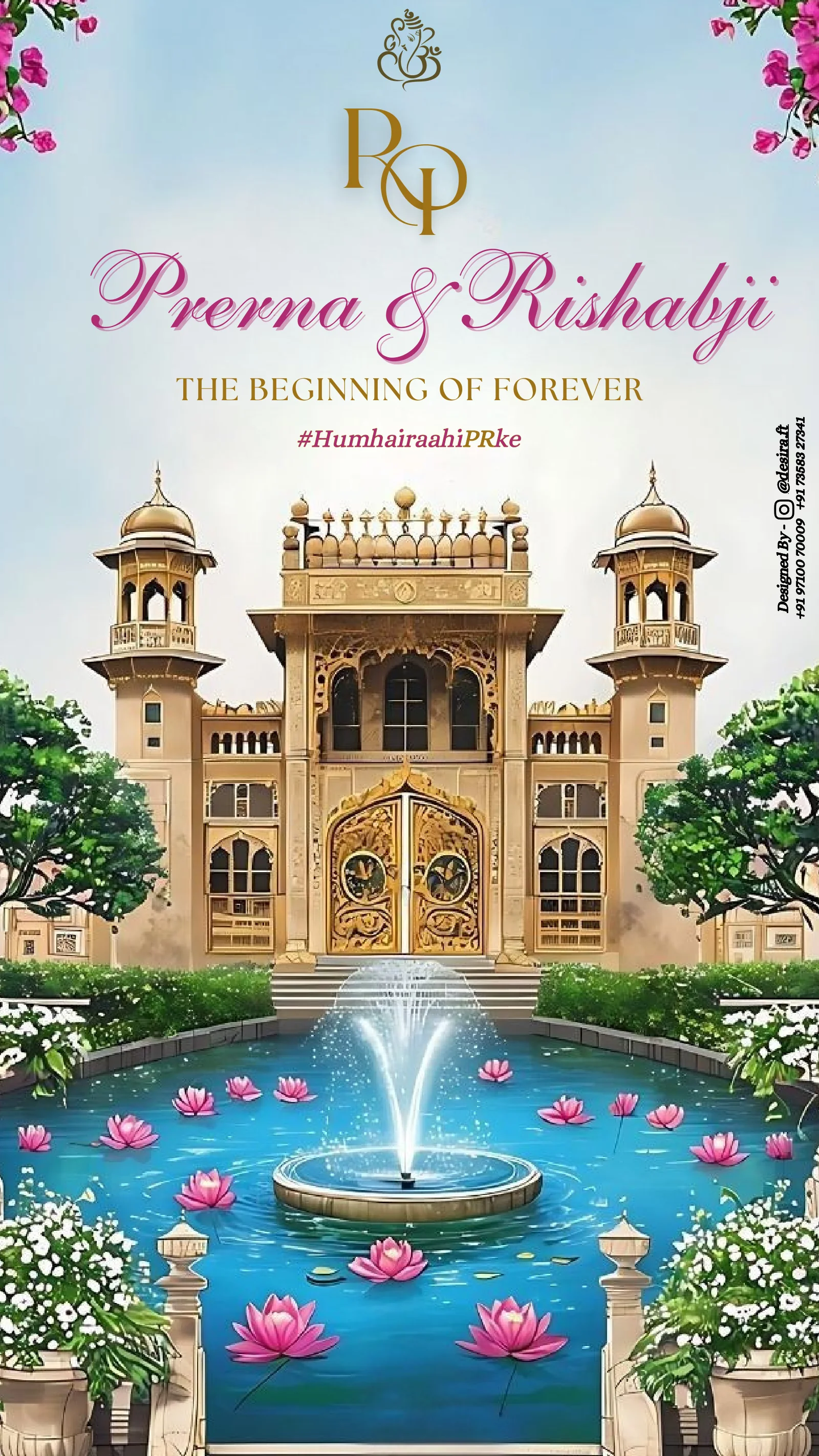Illustrated wedding invitation cover for Prerna and Rishabh