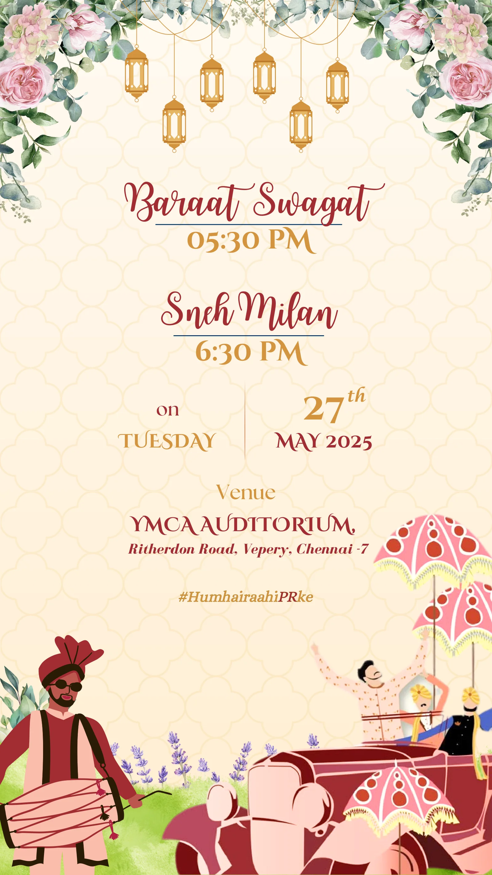 Baraat Swagat from Prerna & Rishabh: a celebration illustrated.