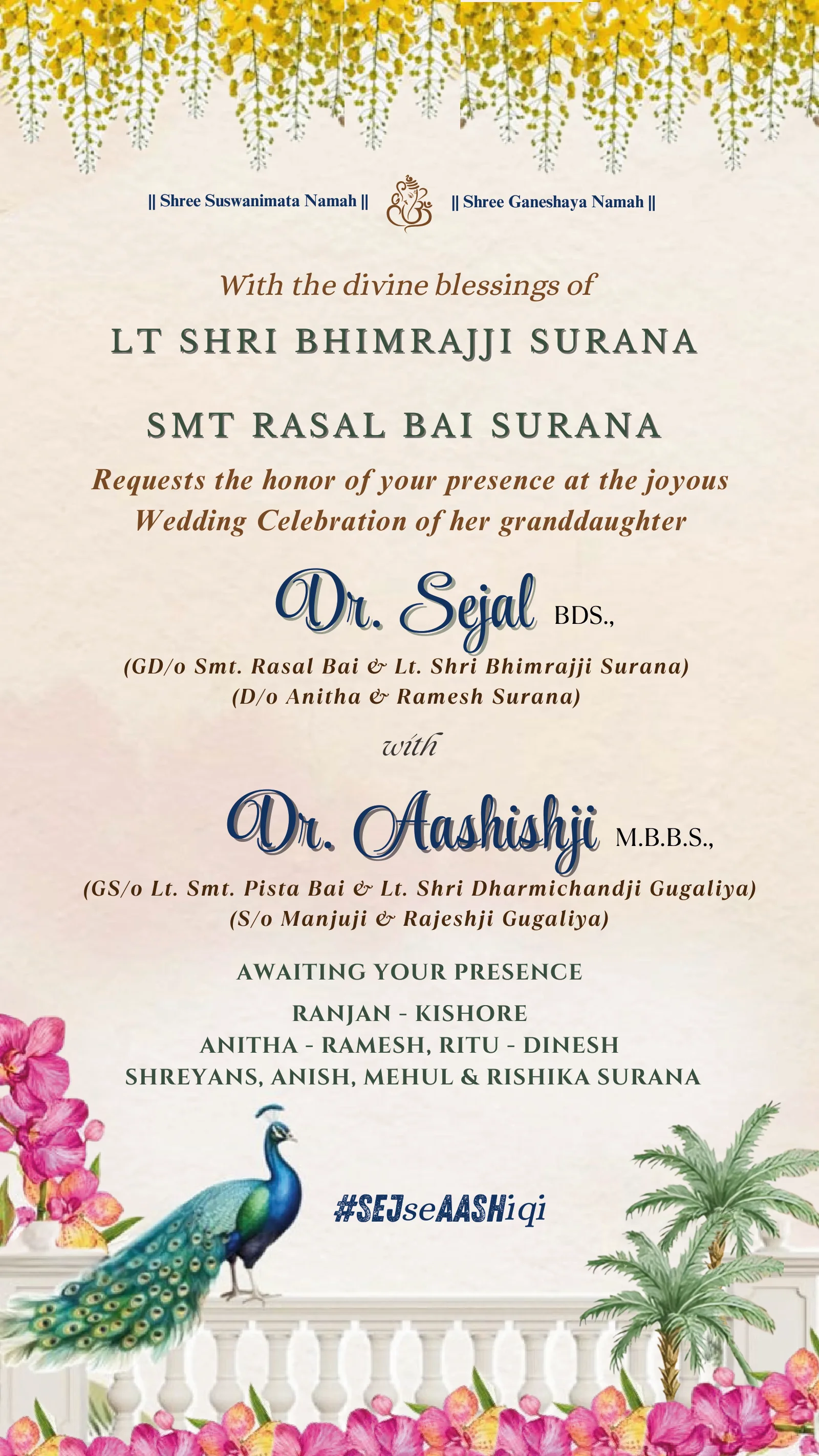 The formal invitation from Sejal & Aashish: one celebration, many moods.